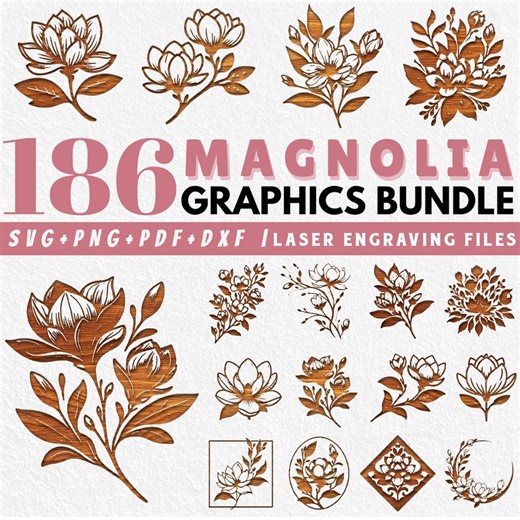 186 Magnolia Flower Laser Engraving SVG Bundle: Floral Line Art, CNC Ready (commercial Use) - Etsy