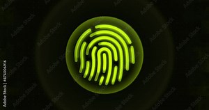 Fingerprint scan tech 3d animation. Checking log in, logging, security identification approved. Authorisation accomplished. Hud motion graphics design green shine light, access approved. Successful id