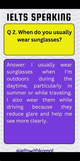 ELTS Speaking Part 1: Intro Questions about Sunglasses with Answers | Part 1 #shorts
