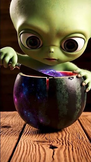Baby Alien Cuts Galaxy Watermelon