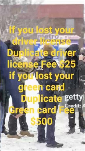 you lost your driver license Duplicate driver license Fee $25 you lost Green card Duplicate Fee $500