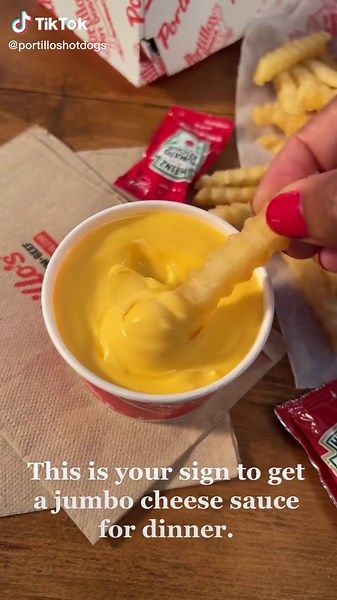 Delicious Portillo's Hot Dog and Jumbo Fries with Cheese Sauce
