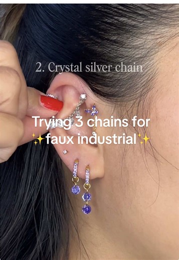 3 different chains for a faux industrial ✨ I am in love with these purple and crystal stone chains and double chains from @Ericajewelsofficial. Everything is 🔗 in my bio, and you can use my code Enya25 to save 25% off 🫶🏼💛 #piercing #piercings #pierced #earring #earrings #earstack #earringslovers #earringstack #earringstyle #piercingtok #piercingsoftiktok #jewelry #earstyling #earpiercingstyle #fauxindustrial #fauxindustrialpiercings