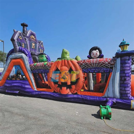 Outdoor Challenge Games PVC Inflatable Obstacle Course Halloween Pumpkin Ghost Obstacle Castle for Party Rental