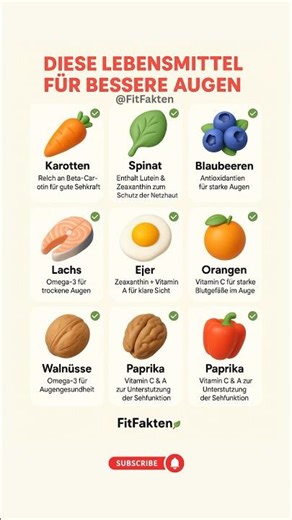 Diese Lebensmittel für BESSERE Augen 👁️🥕 | Iss DAS für starke Sehkraft! #augen #vision