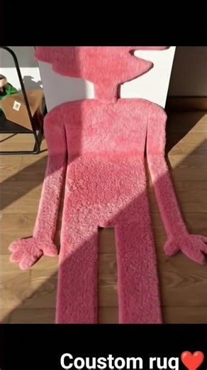 ​Handmade Pink Shag Rug - Creative Character Rug Art-