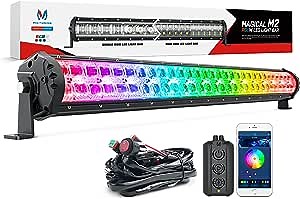 MICTUNING Magical M2 RGBW LED Light Bar - Dual Row 32 Inch Off Road Driving Light Combo Work Light with APP, Control Box, Wiring Harness, Side & Bottom Brackets, Patent Pending