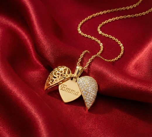 Custom Angel Wing Locket Necklace • Personalized Secret Name Heart Pendant • Opening Heart Locket • Valentines Day Gift for Girlfriend Wife - Etsy