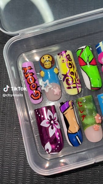 Custom nail set for @goofy 🤏 -love these cool, crazy nails - - #ukpressonnails #customnais #viral #foryoupagee #chy4nails