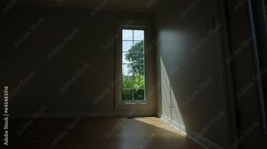 Window and sun rays through the window. Elements of empty Interior in house, move camera wide shot