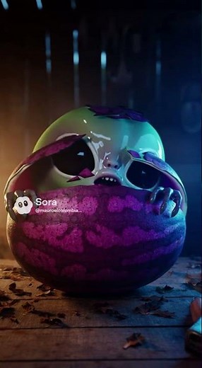Alien comes out of a purple watermelon