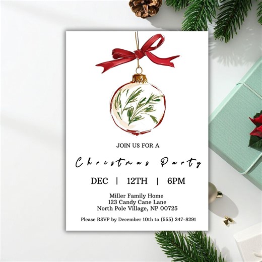 Editable Christmas Party Invitation Template | Ornament Holiday Invite | Printable Christmas Invite | Holiday Party Invitation Download - Etsy