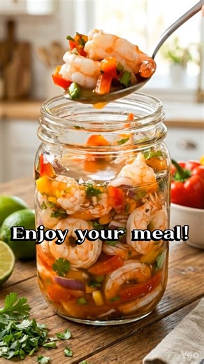 Citrus Shrimp Jar Fresh shrimp marinated with citrus, herbs, and vegetables. A refreshing no-cook meal you’ll want chilled. Ingredients Cooked shrimp, peeled and deveined Fresh lime juice Orange juice or light citrus juice Diced tomatoes Red onion, finely chopped Bell pepper, finely diced Fresh cilantro, chopped Green onion, sliced Olive oil Salt Black pepper Optional: chili flakes or minced green chili Method I layered everything straight into a wide bowl, starting with shrimp so they soaked up