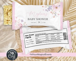 Baby in Bloom Crispy Rice Labels, Baby Shower Party Favors, Favor, Digital Printable, Customized, Pink Floral Baby Shower Rice Snack Label. - Etsy