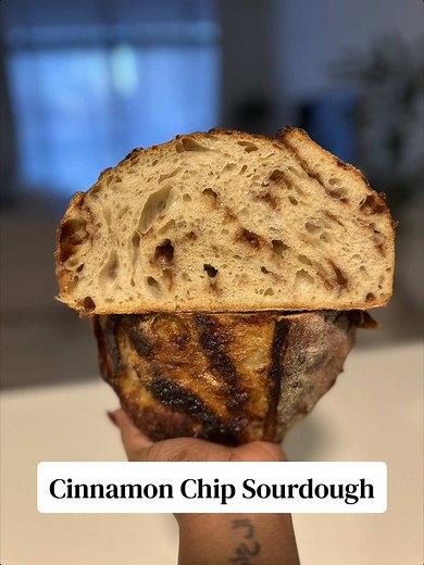 First time baking with cinnamon chips, and I have thoughts…. I’ve honestly never used cinnamon chips before, but I’ve learned that they’re pretty common in the sourdough world. This loaf baked up beautifully, super golden brown, great oven spring, and the flavor was phenomenal. Dare I say I think I actually prefer cinnamon chips over my usual brown sugar cinnamon swirl, which is shocking because that’s always been my favorite flavored loaf. One thing I wasn’t expecting though was a small amount