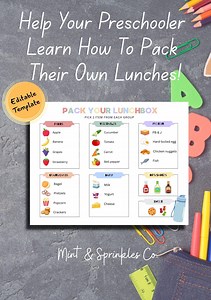 Preschool Lunch Packing Chart: Editable Visual Food Choice Board (Canva Template, Digital Download)