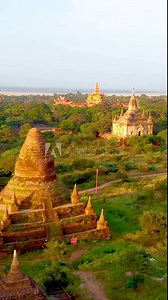 Bagan Myanmar, Sunrise above temples and pagodas of Bagan Myanmar, landscape with temples and pagodas in the morning Stock Video