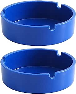 Round Ashtray Cigarette Ashtrays Tabletop Ash Tray Plastic Ashtrays for Cigarette Cigar Indoor Outdoor Ash Tray for Home Office Blue 2 PACK