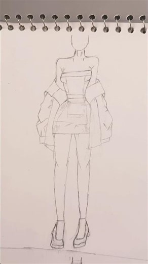 Strapless mini + oversized jacket energy! 🖤 ✨ #FashionSketch #DesignInspo #fashion #dress #art