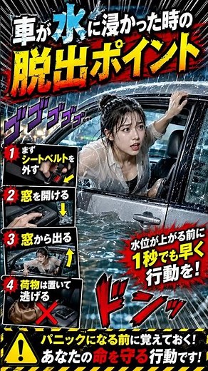 車が水没したら、すぐ窓を開けて！命を守る脱出3ステップ #www #安全機能 #automobile