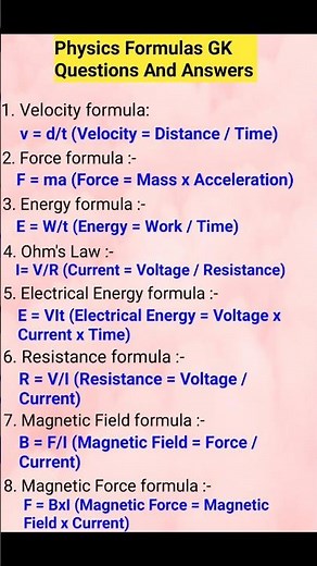 physics formula Gk Questions and Answers | Gk Quiz