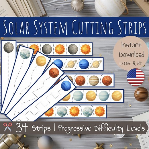 Solar System Cutting Strips | Scissor Skills | Space and Planets Cutting Practice for Fine Motor Skills | Preschool & Kindergarten Printable - Etsy