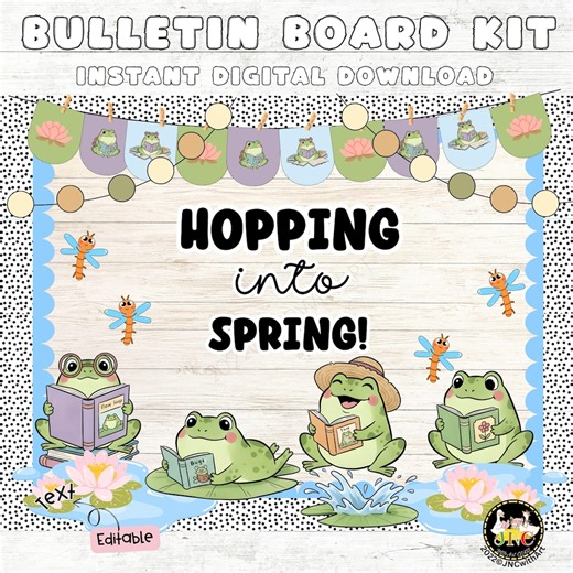 Spring Frog Bulletin Board Kit | Hopping Into Spring Classroom Door Decor Printable - Etsy