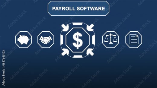 Payroll financial technology automation with payroll software for online salary management, employee compensation and digital business finance concept.