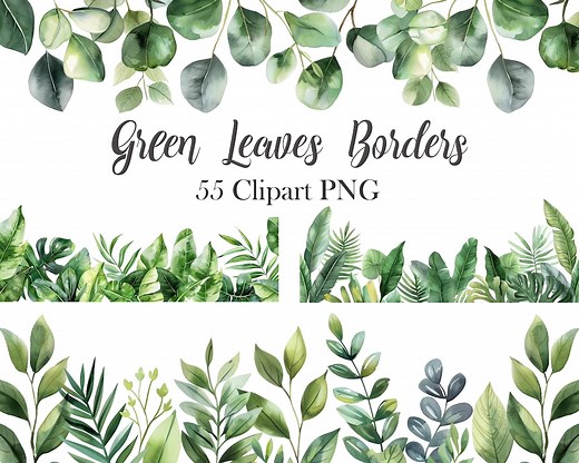 Green Leaves PNG, Watercolor Leaf Border Clipart, Tropical Leaves, Greenery Clipart, Foliage, Digital Download - Etsy