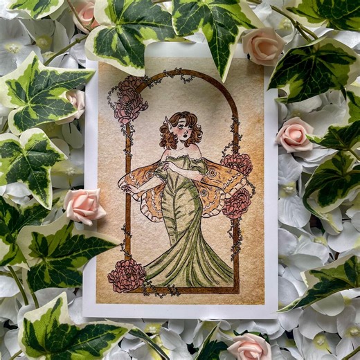 Moth Fairy Watercolour Print | A5 Art Nouveau Vintage Style Illustration - Etsy