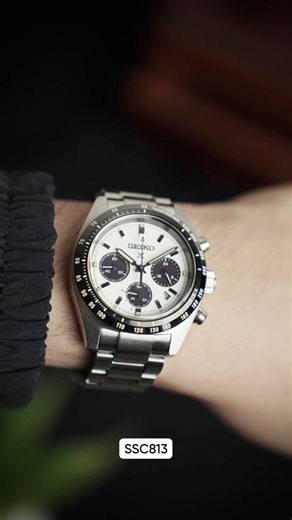 The Iconic “Panda” chronograph that blends heritage with innovation, the Seiko Prospex Speedtimer #SSC813P1. This timepiece is a sleek solar-powered chronograph that blends vintage racing style with modern reliability. Its 39mm stainless steel case houses a crisp white dial with black sub-dials, echoing the iconic panda layout favored by collectors. Powered by the caliber V192, it offers up to six months of power reserve, a 60-minute chronograph, 24-hour sub-dial, date display, and power reserve
