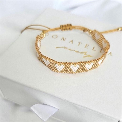 Miyuki Heart Beaded Bracelet, Adjustable Boho Stacking Bracelet, Multiple Color Options - Etsy