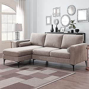 L-Shaped Sectional Sofa with Reversible Chaise Lounge, 3-Seat Convertible Couch w/ 2 Pillows and Metal Legs, 86 inch, Perfect for Living Room, Apartment, Small Space, Camel
