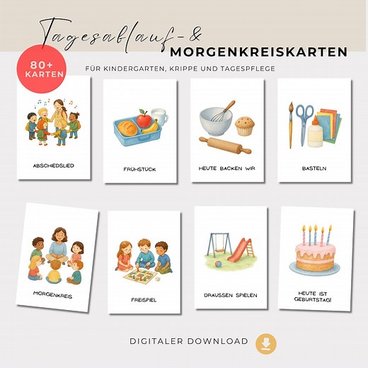 Tagesablauf Bildkarten für Kita/Kindergarten/ Krippe Morgenkreis Lernkarten zum Ausdrucken in A6 & A5, Tagesstruktur gestalten als PDF - Etsy.de