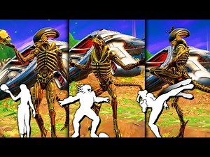 Golden Alien Xenomorph Fortnite doing all Built-In Emotes inGame!..