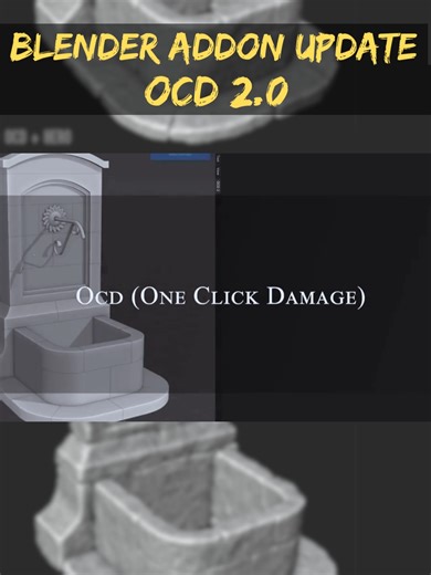 Ocd (One Click Damage) 2.0 Blender Addon (Update): https://superhivemarket.com/products/ocd?ref=247 OCD 2.0 (One Click Damage) lets you add realistic wear, cracks, and destruction to 3D models in Blender with a single click. Choose a material, apply instant damage, then refine it using the new Hero Module for detailed, believable results. Perfect for game assets, VFX, and environments that need fast, high-quality destruction. #Blender #BlenderAddon #OCD2 #OneClickDamage #Blender3D #GameDev #3DMo