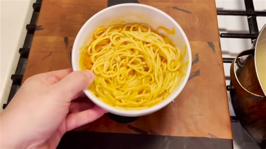 Spaghetti cooked in hot dog water