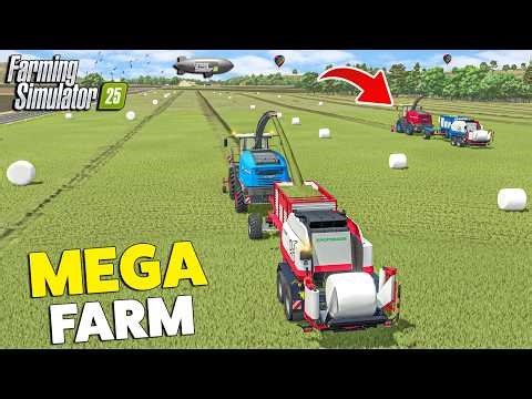 Nonstop Grass to Bale Production w/ Forage Harvester | MEGA FARM | Farming Simulator 25