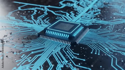 Advancing Technology: Detailed View of Circuit Board with Integrated Chip and Connected Pathways