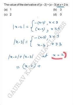 Derivative Of Modulus Functions #mathsclass12#mathsmcq#cbsemaths