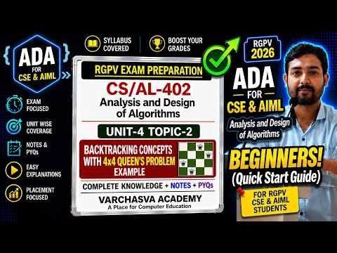 🔥 Backtracking with 4×4 Queen's Problem | ADA Unit-4 | RGPV CSE & AIML | State Space Tree + Notes