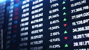 Financial chart with updating numbers, stock market indexes, growth, decline. Abstract financial background, economic report, forecast