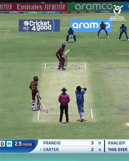 Zachary Carter sends the first six of the #U19WorldCup 2026 flying into the stands 🤩 #TANvWI broadcast 📺 https://www.icc-cricket.com/tournaments/u19-cricket-worldcup-2026/news/broadcast-details-for-icc-u19-men-s-cricket-world-cup | ICC - International Cricket Council