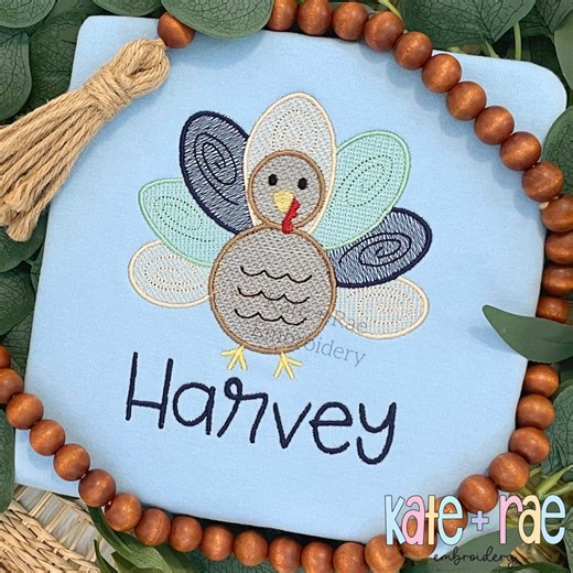 Boy's Thanksgiving Turkey Sketch Stitch With Satin Outline Machine Embroidery Design • Digital Download File - Etsy