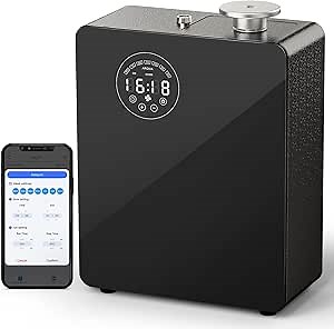 Smart Waterless Diffuser - Scent Air Machine for Home & Commercial Use, Covers 3000 sq. ft., Nebulizing HVAC or Portable Large Room Waterless Diffusers, Touch & Bluetooth Control, Metal, Black