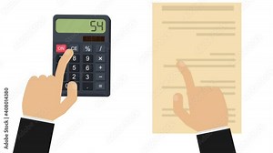 Accounting. Animation of counting on the calculator, the alpha channel is enabled. Audit, cartoon