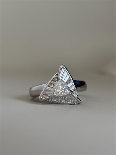 Trilliant Cut Diamond Ring Platinum - Etsy