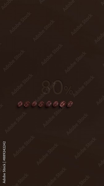 Loading bar 0-100 % vertical animation of coffee beans on brown background. Coffee bean progress bar for data upload, status info, transfer progress, installing application, loading percentage,.