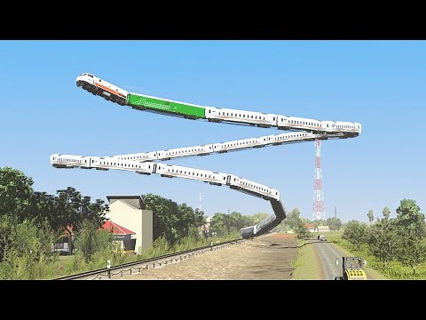 Kereta Api Terbang Berputar Naik Turun | Flying Train Rotating Up and Down - Super Railways