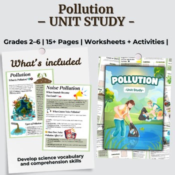 Pollution Unit Study – Types, Causes & Solutions Worksheets (Grades 2–6)